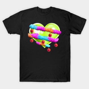 Green Heart With Garland And Christmas Tree Balls T-Shirt